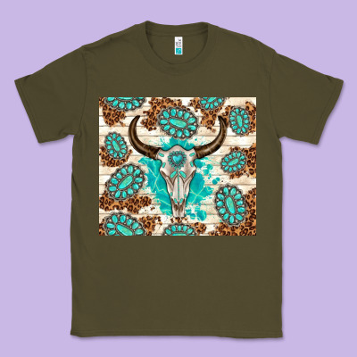 Gemstone Bull Skull Leopard Classic Tee Designed By Tumblerdesignbyshophia