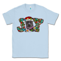 Dusty Blue Christmas Pitbull Joy Classic Tee - RanaPortraitStore