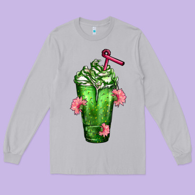 Western Cactus Cold Frappe Long Sleeve Tee Designed By Fadigitalartstudio