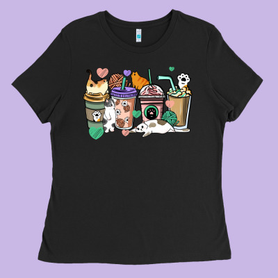 Cat Coffee Cups Ladies Tee Designed By Howdyjamesfarm