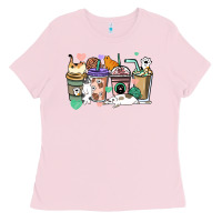Bubblegum Pink Cat coffee cups Ladies Tee - HowdyJamesFarm