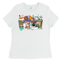 White Cat coffee cups Ladies Tee - HowdyJamesFarm