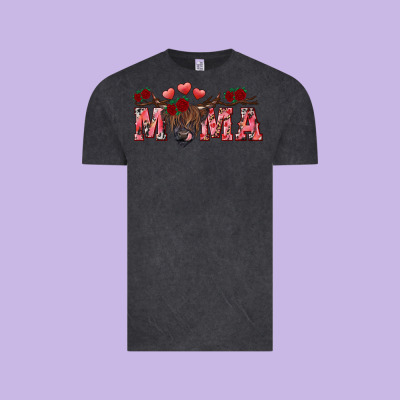 Valentine's Day Mama Black Highland Cow Vintage Tee Designed By Ranaportraitstore