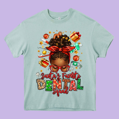 Santa's Favorite Dental Squad Afro Messy Bun Heavy Core Tee Designed By Texasbilliewilder