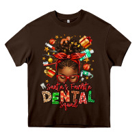 Chocolate Brown Santa's Favorite Dental Squad Afro Messy Bun Heavy Core Tee - texasbilliewilder