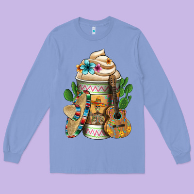 Mexican Hot Coffee Cup Long Sleeve Tee Designed By Fadigitalartstudio