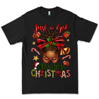 Black just a girl who loves christmas afro messy bun Premium Tee - texasbilliewilder