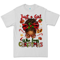 Dove Grey just a girl who loves christmas afro messy bun Premium Tee - texasbilliewilder