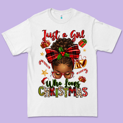 Just A Girl Who Loves Christmas Afro Messy Bun Premium Tee Designed By Texasbilliewilder