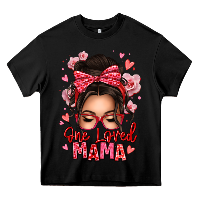 One Loved Mama Messy Bun Heavy Core Tee by texasbilliewilder | Teevron