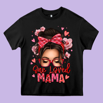 One Loved Mama Messy Bun Heavy Core Tee Designed By Texasbilliewilder