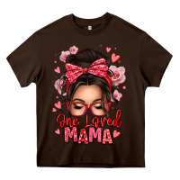 Chocolate Brown one loved mama messy bun Heavy Core Tee - texasbilliewilder