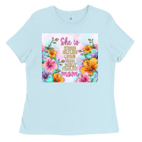 Baby Blue she is mom with flowers Ladies Tee - TumblerDesignByShophia