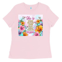 Bubblegum Pink she is mom with flowers Ladies Tee - TumblerDesignByShophia