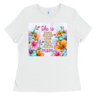 White she is mom with flowers Ladies Tee - TumblerDesignByShophia