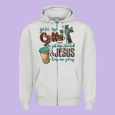 Give Me Coffee To Get Me Started & Jesus To Keep Me Going Zipper Hoodie Designed By Barkaloodesign