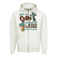 Oatmeal Heather give me coffee to get me started & jesus to keep me going Zipper Hoodie - BarkalooDesign