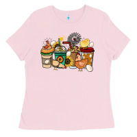 Bubblegum Pink Chicken coffee cups Ladies Tee - HowdyJamesFarm
