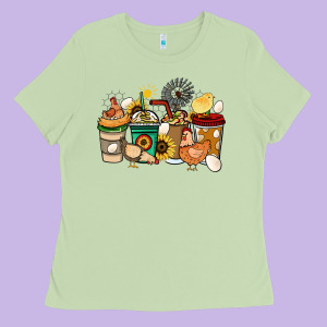 Chicken Coffee Cups Ladies Tee Designed By Howdyjamesfarm