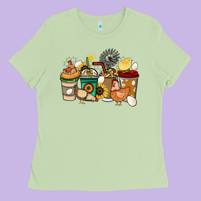 Chicken Coffee Cups Ladies Tee Designed By Howdyjamesfarm