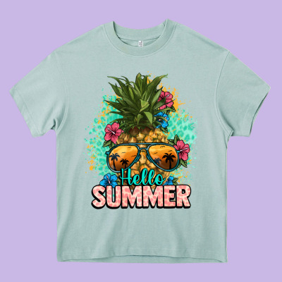 Hello Summer Pineapple Heavy Core Tee Designed By Nancycooperartshop