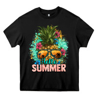 Black Hello summer pineapple Heavy Core Tee - NancyCooperArtShop