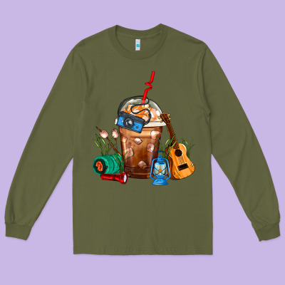 Camping Frappe Coffee Long Sleeve Tee Designed By Fadigitalartstudio