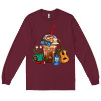 Burgundy Camping Frappe Coffee Long Sleeve Tee - FaDigitalArtStudio