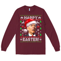 Burgundy Santa Joe Biden Happy Easter Ugly Christmas Long Sleeve Tee - maiPhamDesign