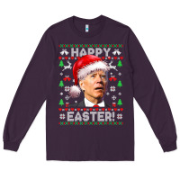 Plum Santa Joe Biden Happy Easter Ugly Christmas Long Sleeve Tee - maiPhamDesign