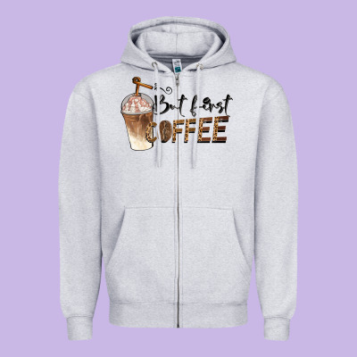 But First Coffee Zipper Hoodie Designed By Barkaloodesign