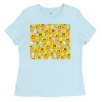 Baby Blue retro smiley faces Ladies Tee - TumblerDesignByShophia