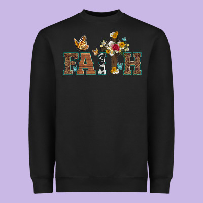 Faith Cross And Butterfly With Sunflower Leopard And Roses Heavyweight Sweatshirt Designed By Artiststas
