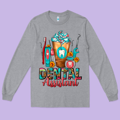 Dental Assistant Dentist Frappe Long Sleeve Tee Designed By Fadigitalartstudio