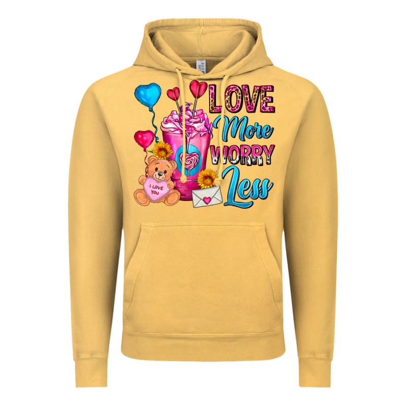 Love More Worry Less Valentines Day Cold Drink Vintage Hoodie by FaDigitalArtStudio | Teevron