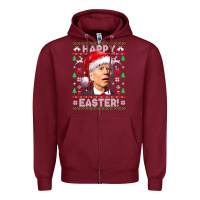 Burgundy Santa Joe Biden Happy Easter Ugly Christmas Zipper Hoodie - maiPhamDesign