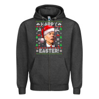Charcoal Heather Santa Joe Biden Happy Easter Ugly Christmas Zipper Hoodie - maiPhamDesign