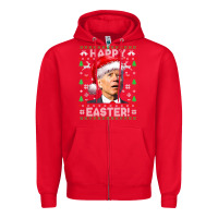 Red Santa Joe Biden Happy Easter Ugly Christmas Zipper Hoodie - maiPhamDesign