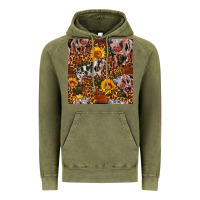 Vintage Olive Western Spotted Pig With Sunflowers Seamless Vintage Hoodie - FaDigitalArtStudio