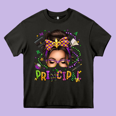 Mardi Gras Principal Caucasian Messy Bun Heavy Core Tee Designed By Texasbilliewilder