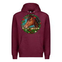 Burgundy Western Horse Christmas Premium Hoodie - RanaPortraitStore