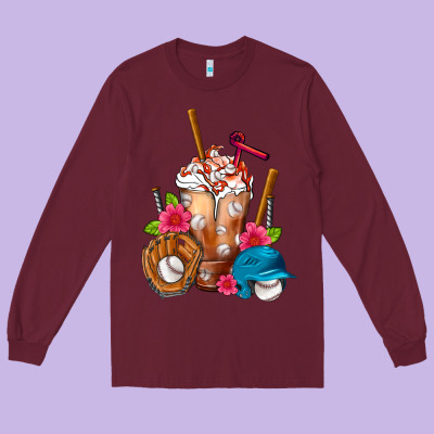 Baseball Frappe Long Sleeve Tee Designed By Fadigitalartstudio