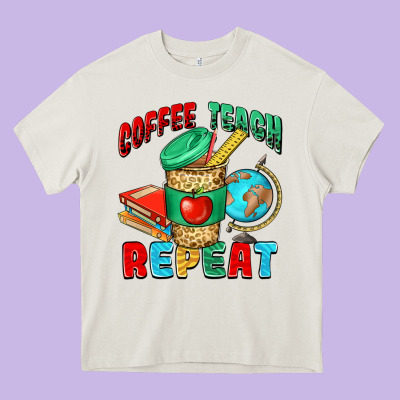 Coffee Teach Repeat Heavy Core Tee Designed By Nancycooperartshop