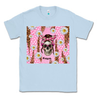 Dusty Blue skull mom pink glitter with daisy Classic Tee - TumblerDesignByShophia