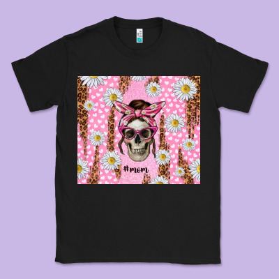 Skull Mom Pink Glitter With Daisy Classic Tee Designed By Tumblerdesignbyshophia