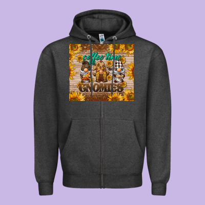 Coffee Time Gnomies Zipper Hoodie Designed By Barkaloodesign