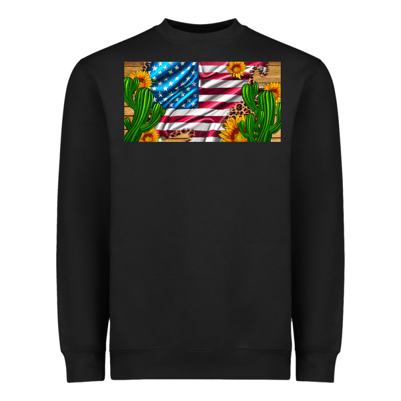 Usa Flag And Cactus And Sunflowers With Leopard And Wood License  Plat Heavyweight Sweatshirt by Artiststas | Teevron