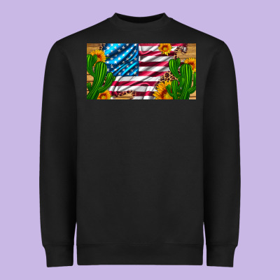 Usa Flag And Cactus And Sunflowers With Leopard And Wood License  Plat Heavyweight Sweatshirt Designed By Artiststas