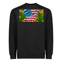 Black usa flag and cactus and sunflowers with leopard and wood license  plat Heavyweight Sweatshirt - Artiststas