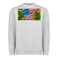 Heather Grey usa flag and cactus and sunflowers with leopard and wood license  plat Heavyweight Sweatshirt - Artiststas